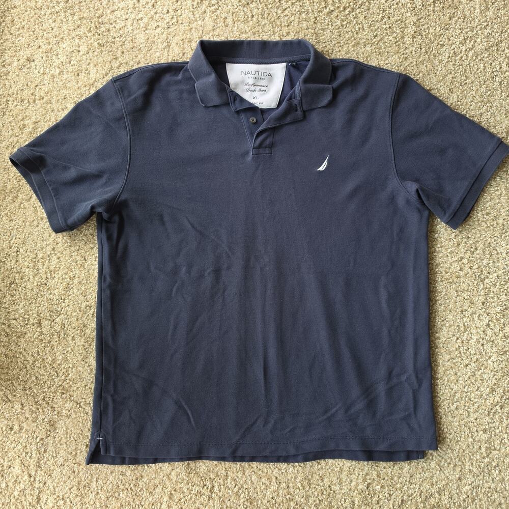 Nautica Mens Button Collar Polo Shirt, Performance Deck Style, Navy Blue - Sz XL